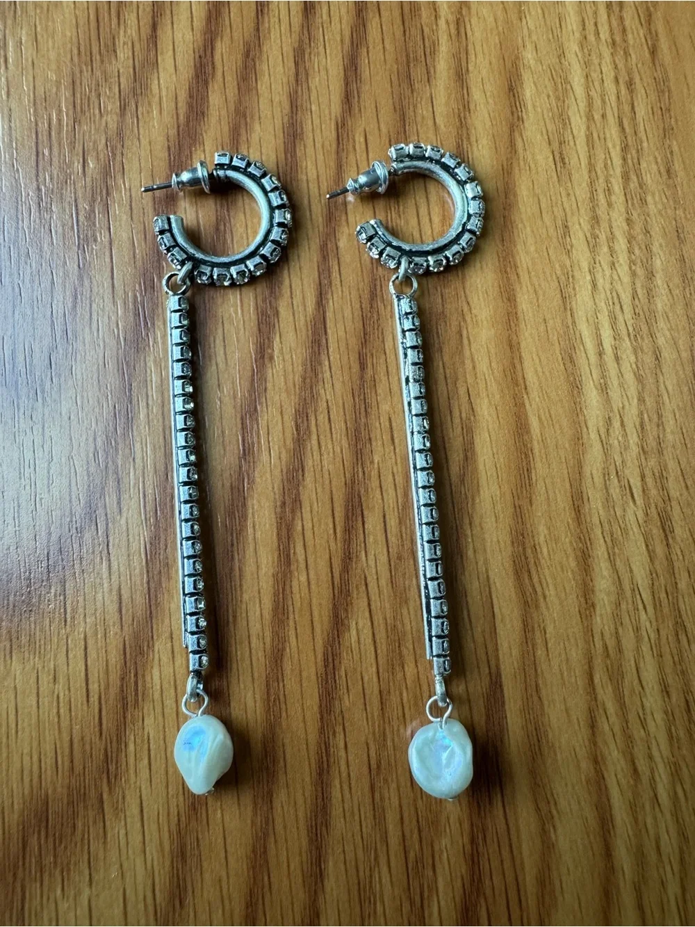 DANNIJO Silver Hoop Drop Earrings with Pearl